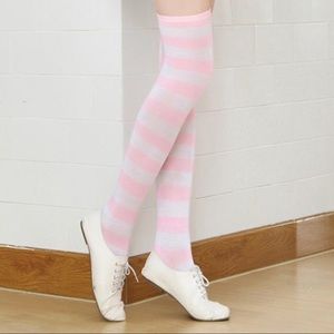 💕 Pink Striped Thigh-High Socks 💕